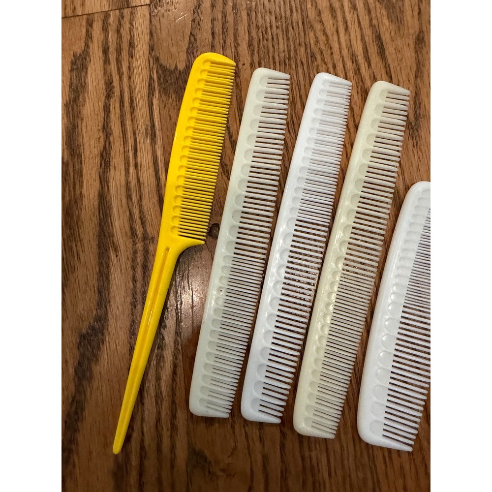 Vintage Tupperware Hair Combs Set of 6 Yellow White Rat Tail Styling - Picture 3 of 9